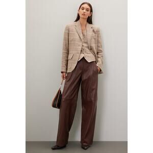 VEDA Brown Leather Trousers Zip Up Fly Button Closure Wide Leg Pants Size 4